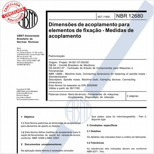 Dimensões de acoplamento para elementos de fixação - Medidas de acoplamento
