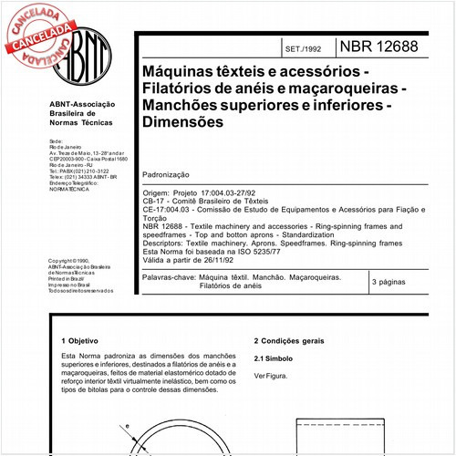 Máquinas têxteis e acessórios - Filatórios de anéis e maçaroqueiras - Manchões superiores e inferiores - Dimensões