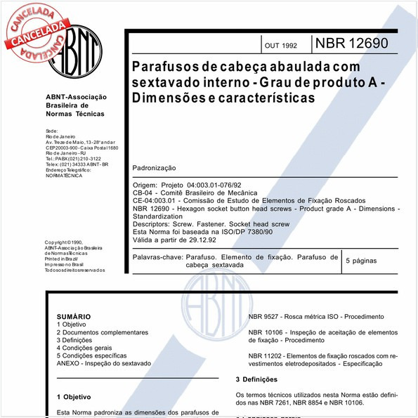 Parafusos de cabeça abaulada com sextavado interno - Grau de produto A - Dimensões e características