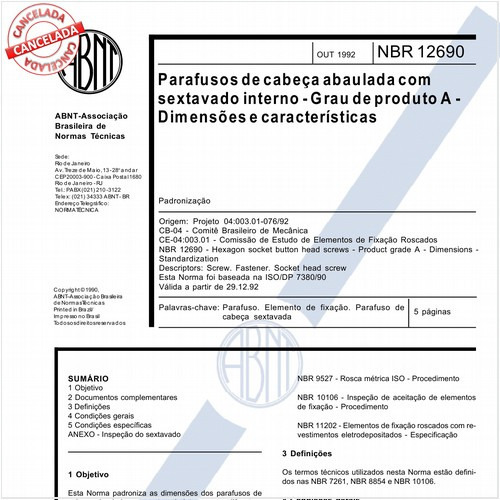 Parafusos de cabeça abaulada com sextavado interno - Grau de produto A - Dimensões e características
