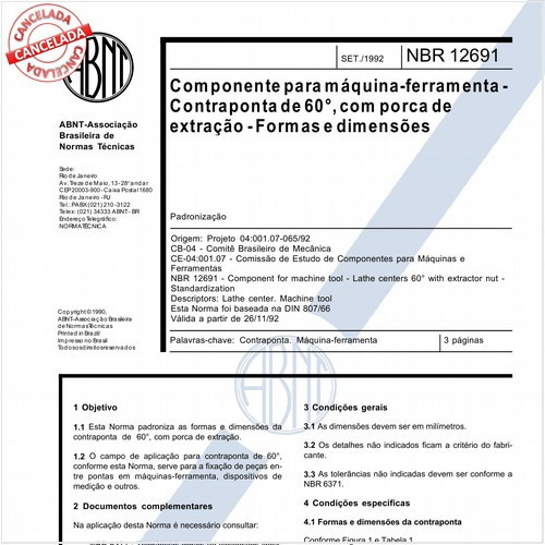 Componente para máquina-ferramenta - Contraponta de 60 graus, com porca de extração - Formas e dimensões
