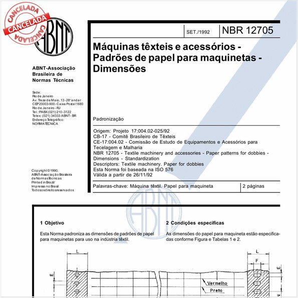 Máquinas têxteis e acessórios - Padrões de papel para maquinetas - Dimensões