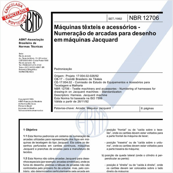 Máquinas têxteis e acessórios - Numeração de arcadas para desenho em máquinas Jacquard