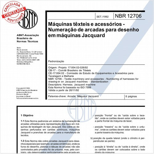 Máquinas têxteis e acessórios - Numeração de arcadas para desenho em máquinas Jacquard