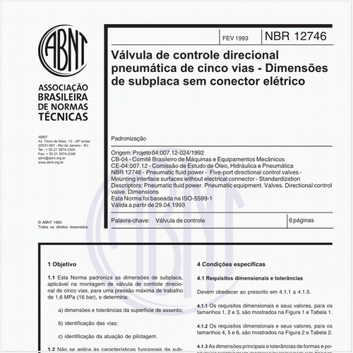 Válvula de controle direcional pneumática de cinco vias - Dimensões de subplaca sem conector elétrico - Padronização