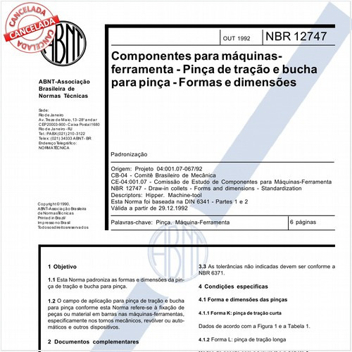 Componentes para máquinas-ferramenta - Pinça de tração e bucha para pinça - Formas e dimensões