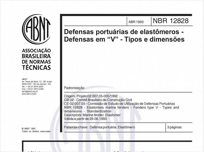 Defensas portuárias de elastômeros - Defensas em "V" - Tipos e dimensões - Padronização