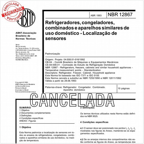 Refrigeradores, congeladores, combinados e aparelhos similares de uso doméstico - Localização de sensores