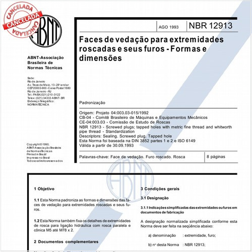 Faces de vedação para extremidades roscadas e seus furos - Formas e dimensões