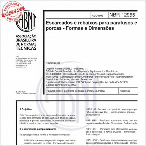 Escareados e rebaixos para parafusos e porcas - Formas e dimensões