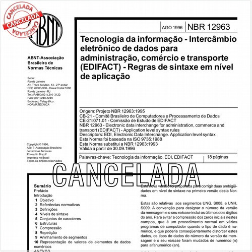 Tecnologia da informação - Intercâmbio eletrônico de dados para administração, comércio e transporte (EDIFACT) - Regras de sintaxe em nível de aplicação