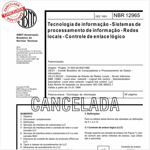 Tecnologia de informação - Sistemas de processamento de informação - Redes locais - Controle de enlace lógico