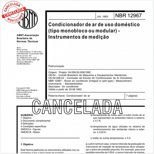 Condicionador de ar de uso doméstico (tipo monobloco ou modular) - Instrumentos de medição