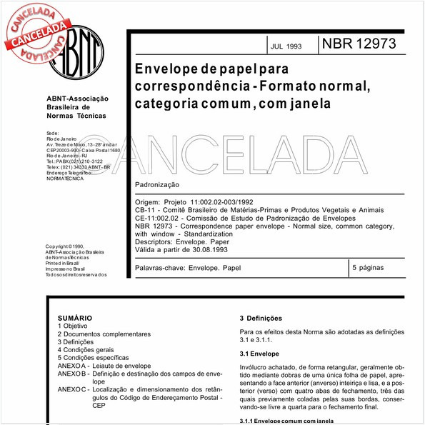 Envelope de papel para correspondência - Formato normal, categoria comum, com janela