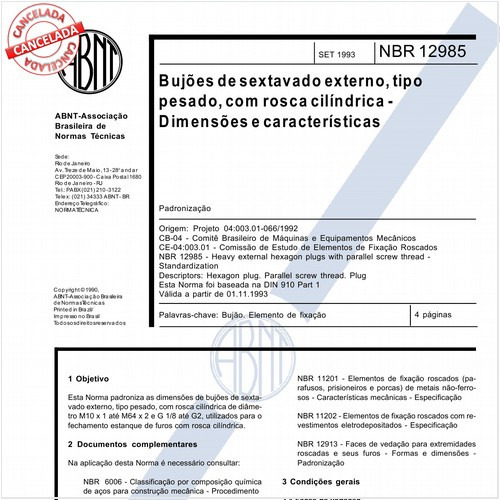 Bujões de sextavado externo, tipo pesado, com rosca cilíndrica - Dimensões e características