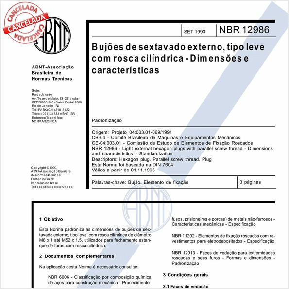 Bujões de sextavado externo, tipo leve com rosca cilíndrica - Dimensões e características