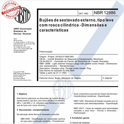 Bujões de sextavado externo, tipo leve com rosca cilíndrica - Dimensões e características
