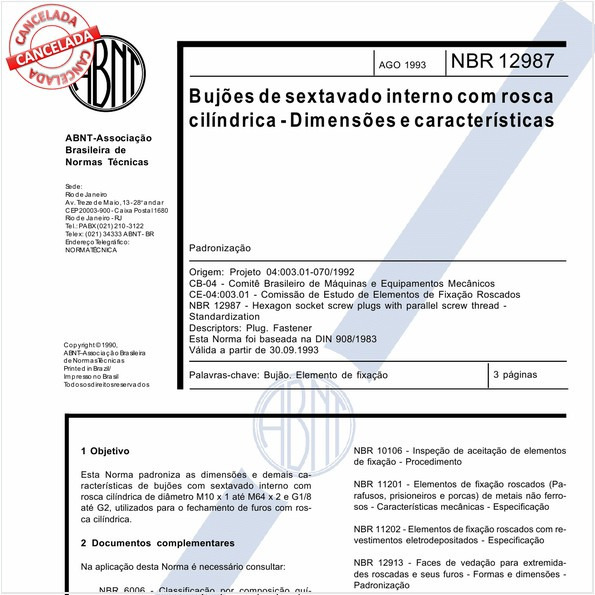 Bujões de sextavado interno com rosca cilíndrica - Dimensões e características