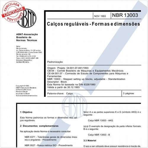 Calços reguláveis - Formas e dimensões