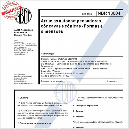 Arruelas autocompensadoras, côncavas e cônicas - Formas e dimensões