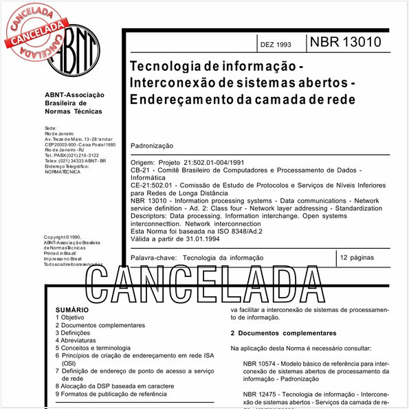 Tecnologia de informação - Interconexão de sistemas abertos - Endereçamento da camada de rede