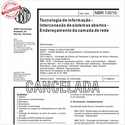 Tecnologia de informação - Interconexão de sistemas abertos - Endereçamento da camada de rede