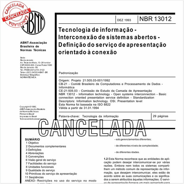 Tecnologia de informação - Interconexão de sistemas abertos - Definição do serviço de apresentação orientado à conexão