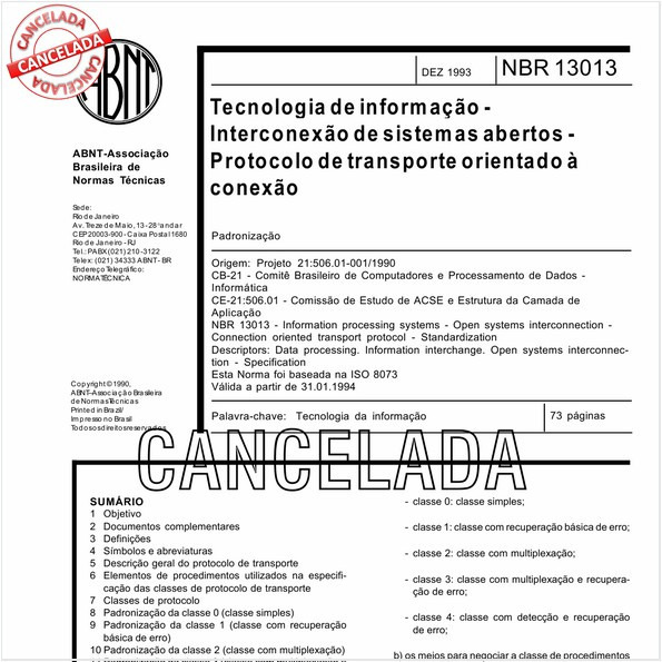 Tecnologia de informação - Interconexão de sistemas abertos - Protocolo de transporte orientado à conexão