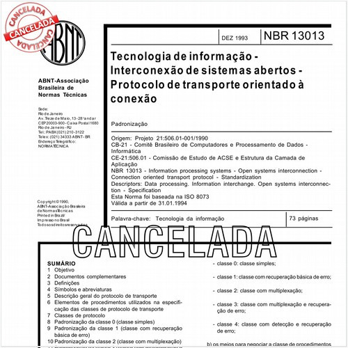 Tecnologia de informação - Interconexão de sistemas abertos - Protocolo de transporte orientado à conexão