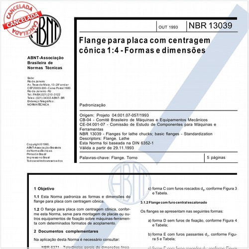 Flange para placa com centragem cônica 1:4 - Formas e dimensões