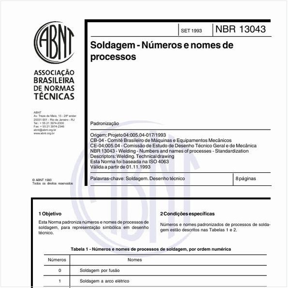 Soldagem - Números e nomes de processos - Padronização