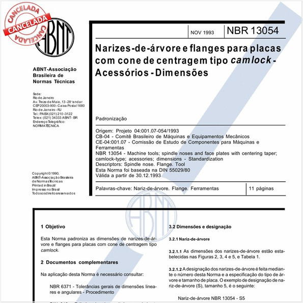 Narizes-de-árvore e flanges para placas com cone de centragem tipo camlock - Acessórios - Dimensões