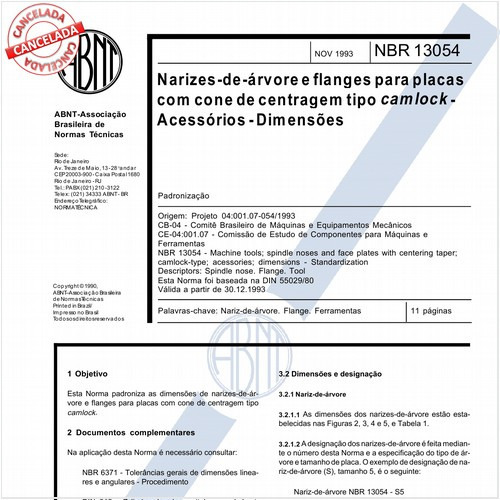 Narizes-de-árvore e flanges para placas com cone de centragem tipo camlock - Acessórios - Dimensões