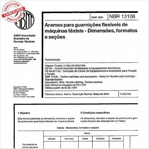 Arames para guarnições flexíveis de máquinas têxteis - Dimensões, formatos e seções