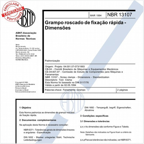Grampo roscado de fixação rápida - Dimensões