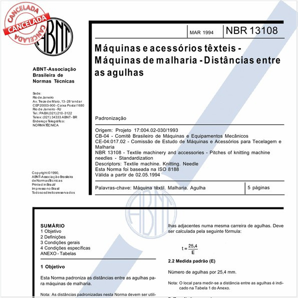 Máquinas e acessórios têxteis - Máquinas de malharia - Distâncias entre as agulhas