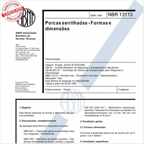 Porcas serrilhadas - Formas e dimensões