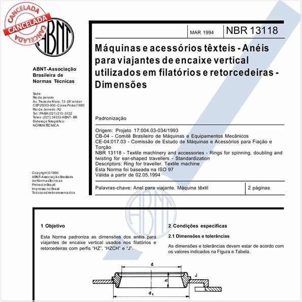 Máquinas e acessórios têxteis - Anéis para viajantes de encaixe vertical utilizados em filatórios e retorcedeiras - Dimensões