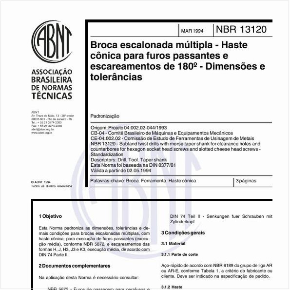 Broca escalonada múltipla - Haste cônica para furos passantes e escareamentos de 180° - Dimensões e tolerâncias - Padronização