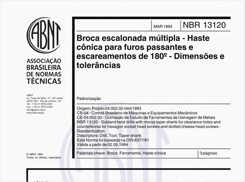 Broca escalonada múltipla - Haste cônica para furos passantes e escareamentos de 180° - Dimensões e tolerâncias - Padronização