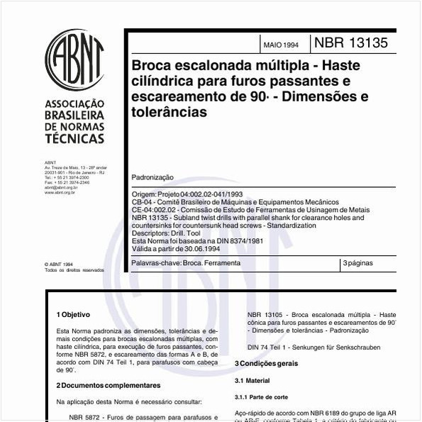 Broca escalonada múltipla - Haste cilíndrica para furos passantes e escareamento de 90° - Dimensões e tolerâncias - Método de ensaio