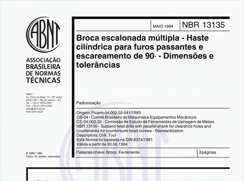 Broca escalonada múltipla - Haste cilíndrica para furos passantes e escareamento de 90° - Dimensões e tolerâncias - Método de ensaio