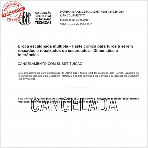 Broca escalonada múltipla - Haste cônica para furos a serem roscados e rebaixados ou escareados - Dimensões e tolerâncias