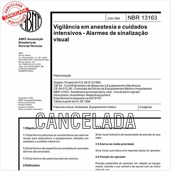 Vigilância em anestesia e cuidados intensivos - Alarmes de sinalização visual