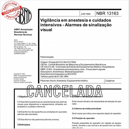 Vigilância em anestesia e cuidados intensivos - Alarmes de sinalização visual