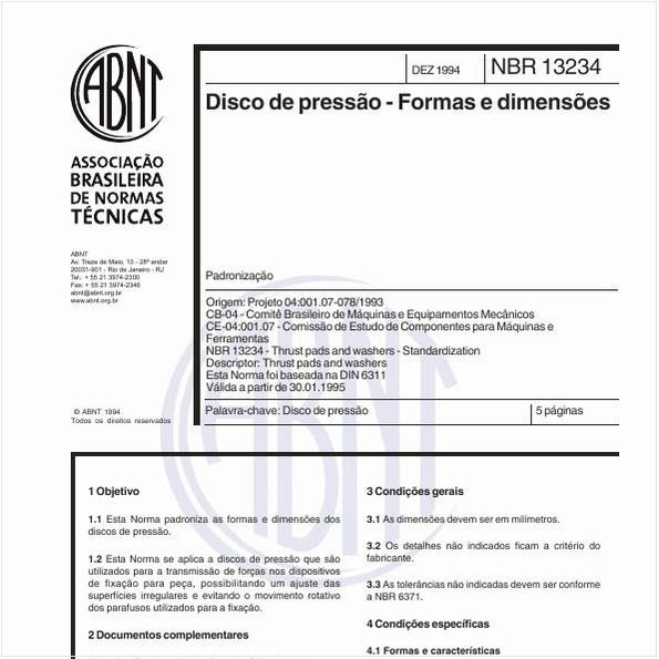 Disco de pressão - Formas e dimensões - Padronização