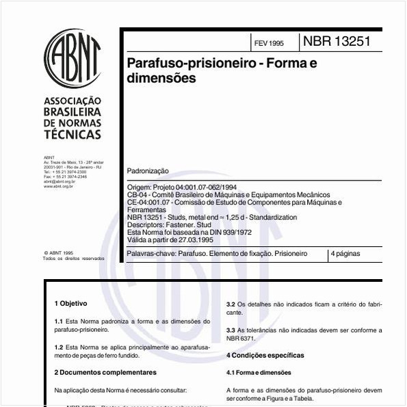 Parafuso-prisioneiro - Forma e dimensões - Padronização