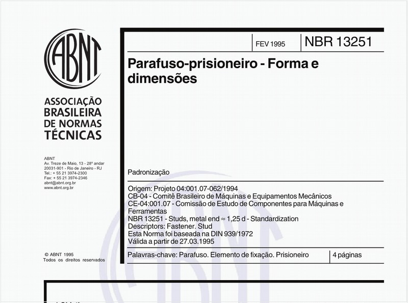 Parafuso-prisioneiro - Forma e dimensões - Padronização