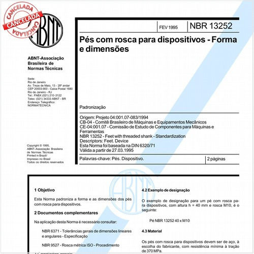 Pés com rosca para dispositivos - Forma e dimensões