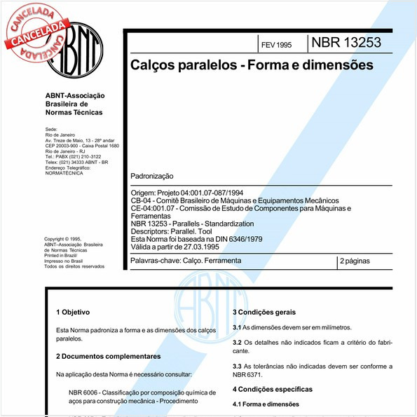 Calços paralelos - Formas e dimensões